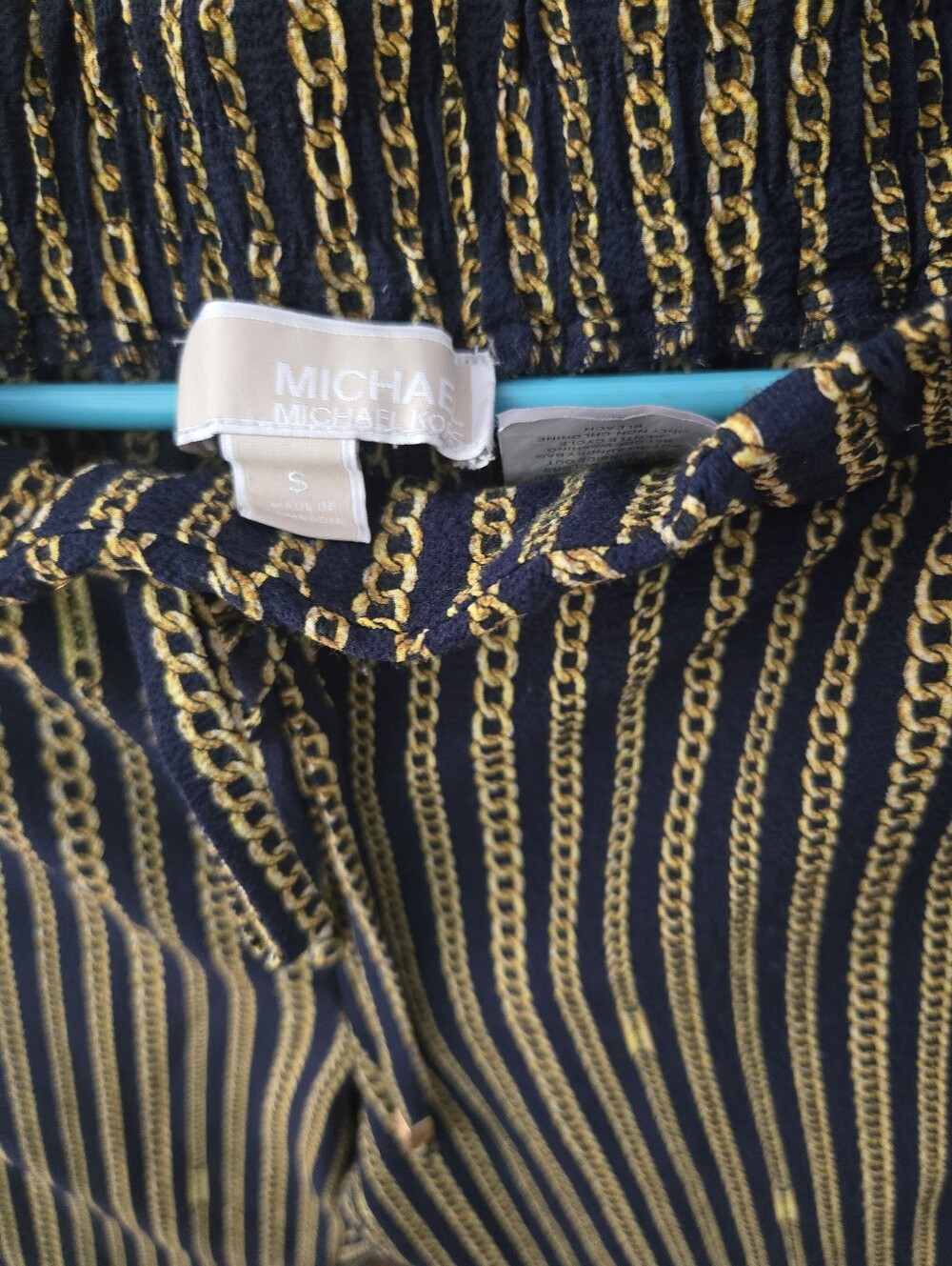 Navy & Gold Chain-Print Drawstring Pants